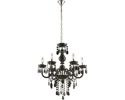 Kroonluchter metalen hanglamp slaapkamer chroom kroonluchter hanglamp 5 vlammen chroom, acryl decor zwart, 6x E14, DxH 67x166cm