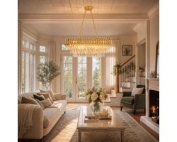 Kroonluchter Moderne Gouden Kristallen - Ovale Grote 3-Laags K9 Kristallen - Verstelbare Ketting Luxe Plafondhanglamp - Voor Eettafel Keuken Woonkamer
