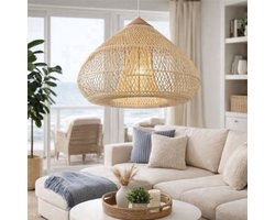 Kroonluchter Vintage Rieten Lampenkap - DIA 60CM - Max 60W Vermogen - Hout Materiaal - Voor Woonkamer Eetkamer - Boho Hanglamp