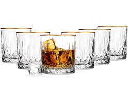 Krosno glazen set van 6 0,28 liter whiskyglazen cocktailglazen cocktaildrinkglazen waterglazen vaatwasmachinebestendige glazen kleine glazen sapglazen gouden rand 6 x 280 ML