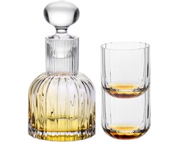 Krosno Karafset met 2 Glazen – 650 ml Karaf & 260 ml Glazen – Amber - Premium Loodvrij Kristalglas - Voor Water, Whisky, Brandy of Limonade - Elegante Geschenkset - Handwas Aanbevolen