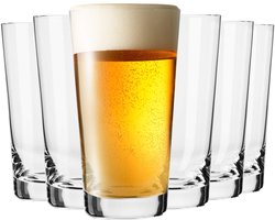 KROSNO | Lange Bier Glazen | Set van 6 - 530 ml | Loodvrij kristalglas | Pure Collectie | Perfect voor Thuis, Restaurants en Feesten | Vaatwasser Veilig