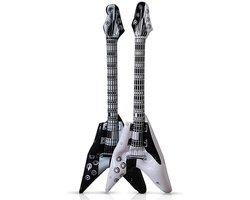 Kruger - Opblaas gitaren van 10x stuks - Zwart en wit mix 100 cm lang - Muziekinstrumenten