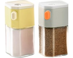 Kruidendispenser met Doseerknop - Precieze Zout- en Peperstrooier - 0.5g per Druk - Glazen Kruidenpotje - Set van 2