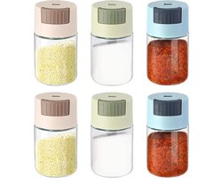 kruidenfles voor de keuken, 6 stuks kruidenpotjes, kruidenpotjes, kruidenfles met drukdosering, kruidenstrooier, zout en peperstrooier, conische strooier, nauwkeurige dosering van 0,5 g