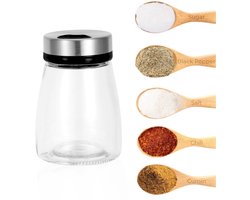 Kruidenpot met verstelbare schenktuit, 180 ml zoutstrooier, glazen kruidenpot voor in de keuken, geschikt voor het bewaren van zout, peper, suiker en andere kruiden - 1 stuk