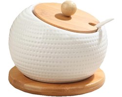 Kruidenpot van 500 g, keramische kruidenfles, zoutpot, voorraadpot, keukenkruidendoos met lepel