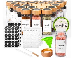 Kruidenpotjes bamboedeksels vierkant 120 ml metalen binnendeksel kruidenbewaarflessen - voor kruidenrek kast lade Kruidenpotjes