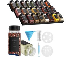 Kruidenpotjes met rek – 24 delig – Glazen kruidenpotjes – Kruidenrek organizer – Inclusief labels – Zwart