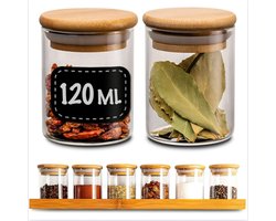 Kruidenpotjes - Set van 6 potjes van 120 ml - met rekje & etiketten om te labelen - Luchtdicht - Vaatwasmachinebestendig - Keukenorganisatie - Kruidenpotjes voor specerijen - kruiden & thee