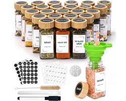 Kruidenpotjes - vierkant 120 ml - bamboedeksels - metalen binnendeksel - kruidenbewaarflessen - kruidenrek - kast - lade Kruidenpotjes vierkant