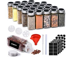 Kruidenpotjes Vierkant 25 Stuks - Kruidenpotjes 120 Ml - Kruiden Container, Kruidenpotjes Met Strooi-Inzet, Koker, Kruidenetiketten Kruidenopslag en Organizer Voor Keukenkast, Camping, Lade
