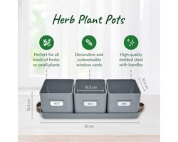 Kruidenpotjes voor keuken vensterbank, kruidenpotten met leren handgrepen - Ideaal voor het kweken van kamerplanten, kruiden, specerijen – dienblad inbegrepen (Houtskool) – plant pots indoor Merk: Green Thumbz