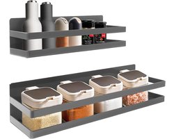 Kruidenrek magnetisch rek set van 2 zonder boren keukenorganizer zelfklevend grijs.