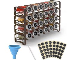 Kruidenrek met kruidenpotjes, staand metalen rek, hangend, stapelbaar, kruidenrek, ladeset 80 etiketten, 1 kwast, 1 trechter, 1 uitwisbare pen (4-dieren, brons)