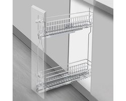 Kruidenrek Organizer - Onderkast Opbergrek - Keuken Ordenen - Uittrekbaar Ontwerp - 150mm Kast - Zilver