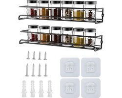 Kruidenrek organizer voor kasten - set van 2/4 hangende rekken - 12/24 kruidenpotten - keukenkast of voorraaddeur - 29 x 6 x 6 cm - zwart kruidenrek ophangbaar