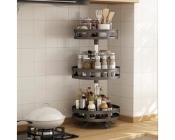 Kruidenrek - Staand - 3 Laags - Draaibaar - 52cm Hoog - Verstelbaar - Geschikt voor alle kruidenpotjes - Aanrecht Organizer - 360 Graden - Zwart
