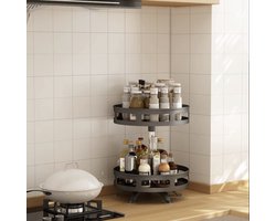 Kruidenrek - Staand - Draaibaar - 2 Laags - 35cm Hoog - Geschikt voor alle Kruidenpotjes - Aanrecht Organizer - 360 Graden - Zwart