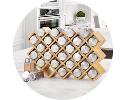 Kruidenrek van bamboe voor keukenkast en werkblad - 27 kruidenpotjes met labels - glazen potjes met roestvrij staal 304 kruidenrek ophangbaar
