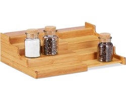 Kruidenrekje Uitschuifbaar - Staand 3 laags Kruidenrek voor 12 of 24 kruidenpotjes - Specerijen rek - Bamboe Hout