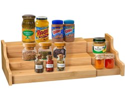 Kruidenrekje Uitschuifbaar - Staand 3 laags Kruidenrek voor 36 kruidenpotjes - Specerijen rek - Bamboe Hout