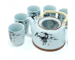 Kruidenthee Servies - Blauw Oosters - Theepot Met Metalen Zeef + 6 kopjes