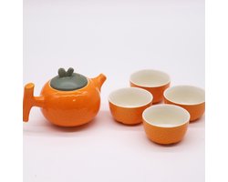 Kruidentheepot met sinaasappel - pot en vier kopjes - cadeau geschenkset vrouwen geschenkset mannen