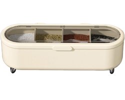 Kruiderij doos, zout opslag container, peper en suiker organisator, 4 grid kruiden opslag, kruiden doos, container pot voor keukengebruik, 26 x 8,7 x 8 cm/romig