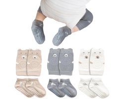 Kruipbeschermers en kruipsokken baby antislip met rubberen stippen - 6 paar voor jongens en meisjes 6-12 maanden