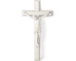 Kruisbeeld Muurdecoratie - Religieus Beeld - Woonkamer Decoratie - Gedetailleerd Ontwerp - 30 cm Hoog - Grijs Wit