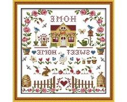 Kruissteekpakketten voor Volwassenen, DIY Borduurset voor Beginners, 14ct Voorgeprinte Stikpakketten met DMC Stof en Gereedschap