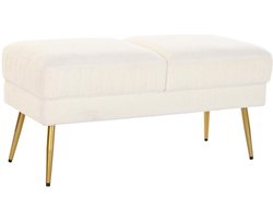 Kruk DKD Home Decor Gouden Metaal Polyester Wit Wol (106 x 45 x 50 cm)