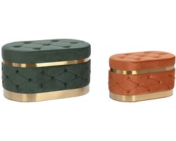 Kruk DKD Home Decor Groen Oranje Gouden Hout MDF 80 x 47 x 43 cm (2 Stuks)