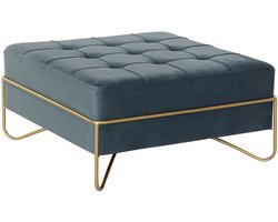 Kruk DKD Home Decor Schuim Blauw Gouden Metaal Polyester Fluweel Hout MDF (80 x 80 x 42 cm)