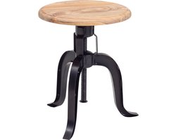 kruk echt leer / metaal 35 x 48 x 35 cm design kruk rond | Decoratieve kruk met lederen bekleding Moderne lederen kruk bekleed in bruin