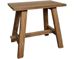 Kruk Gerecycled Teakhout | Handgemaakte Houten Kruk 50x30cm | Bijzettafel Hout | Rustieke Houten Zitbank | Indonesisch Ambacht