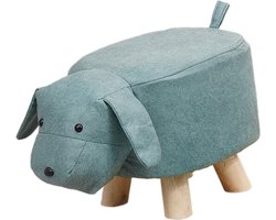 Kruk Hond Hout - Kinderkrukje - Poef - Hocker - Kinderstoeltje - Kunstleer - Blauw - Kinderkamer - Babykamer
