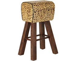 Kruk Hout Bruin Leer Luipaard 50x35x75 leopard -