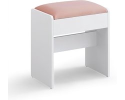 Kruk, make-upkruk met antislipvoetjes en extra dik zacht zitkussen, stevig en duurzaam houten frame, modern en eenvoudig design, geschikt voor kleedkamer, slaapkamer en hal, 28,6 x 45 x 45 cm, wit + roze.