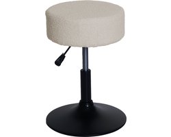 Kruk MCW-C22, kruk make-up kruk, in hoogte verstelbaar draaibaar Ø 37cm stof/textiel bouclé (450g/m²) ~ crème-wit