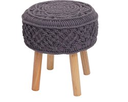 Kruk MCW-J43, gebreide kruk poef, 45x41cm rond macramé/gebreide stof/textiel ~ donkergrijs