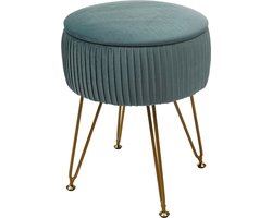 Kruk MCW-K47, kruk met opbergvak, Ø 33cm, fluweellook ~ groen, gouden frame