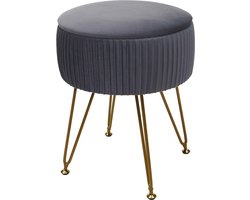 Kruk MCW-K47, kruk met opbergvak, Ø 33cm, fluweellook ~ lichtgrijs, gouden frame