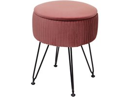 Kruk MCW-K47, kruk met opbergvak, Ø 33cm, fluweellook ~ roze, zwart frame