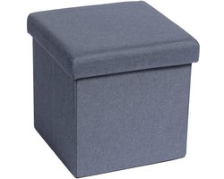 Kruk Met Opbergbank Opvouwbare Boeken Opbergbox Kleine zitbox Opvouwbare box met deksel Blauw 30x30x30cm