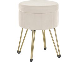 Kruk – Met opbergruimte en 4 metalen poten crèmewit