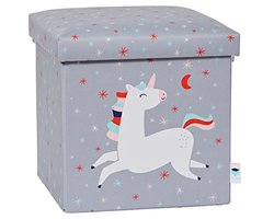 Kruk met opbergruimte en extra stabiliteit - Grijze speelzithoek met eenhoorndesign - 35x35x35 cm