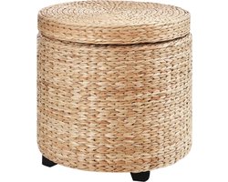 Kruk met opbergruimte - Voetenbankje - Opbergbox - Opbergmand - Stro rotan - Ø43 x 43 cm