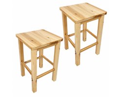 Kruk - naturel - grenenhout - 30 x 30 x 46 cm - set van 2
